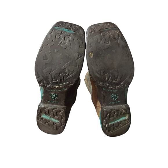 Ariat Womens Sz 9.5 B Anthem Java Brown & Turquoise Western Boots Used - Picture 7 of 9